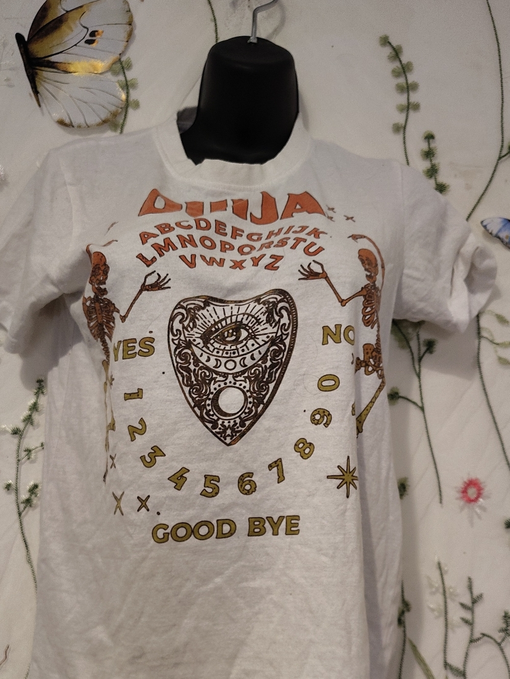 White Kids Ouija Graphic Tee with Brown & Gold Print